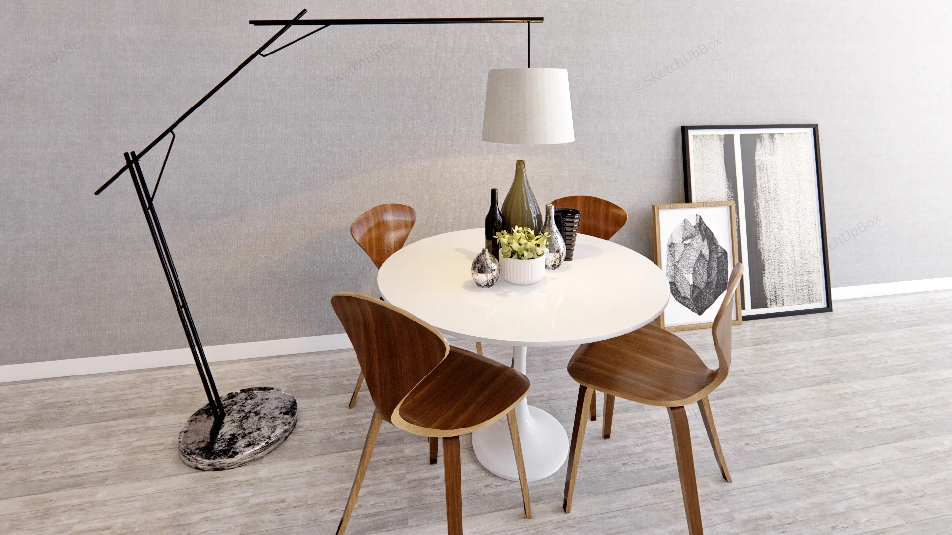 Modern Round Dining Room Set sketchup model preview - SketchupBox