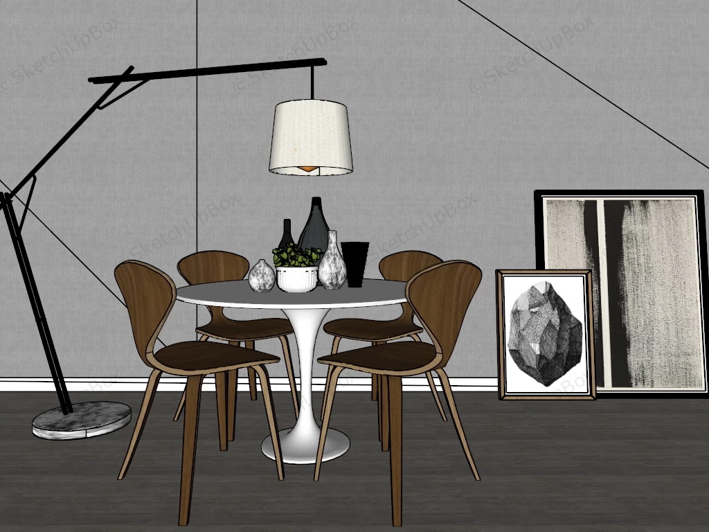 Modern Round Dining Room Set sketchup model preview - SketchupBox
