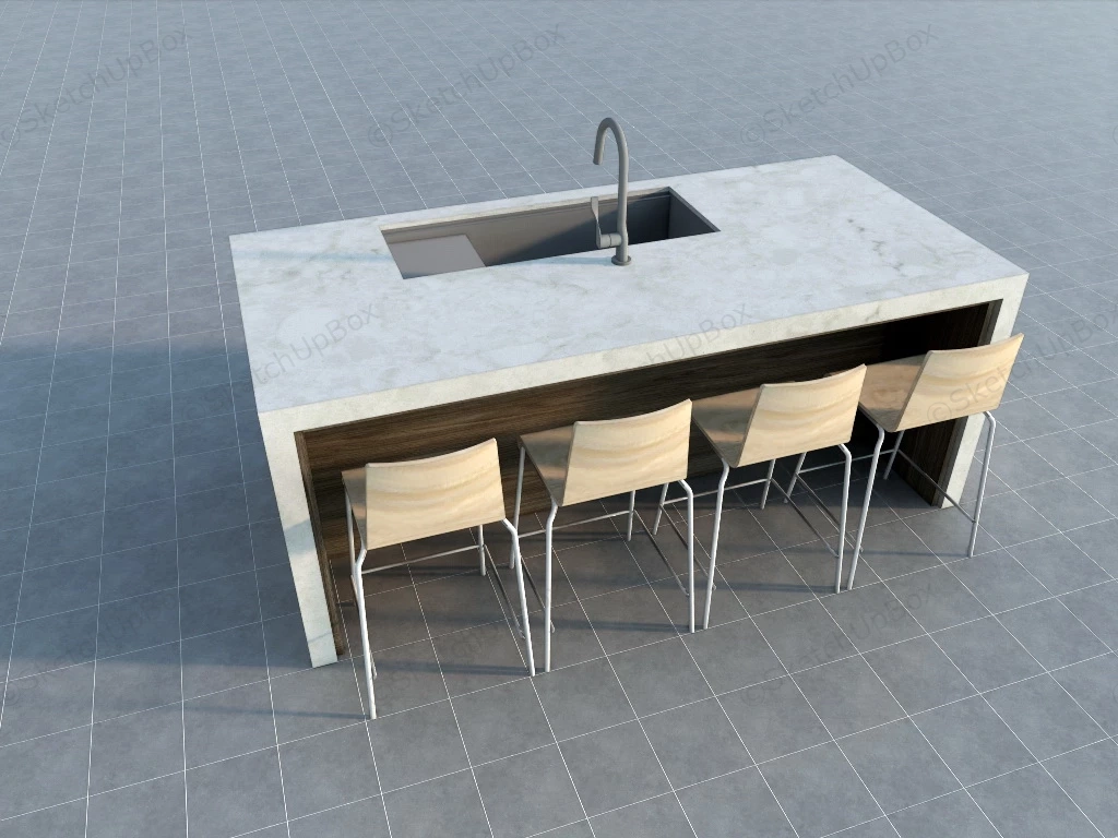 Kitchen Island With Stools And Storage sketchup model preview - SketchupBox