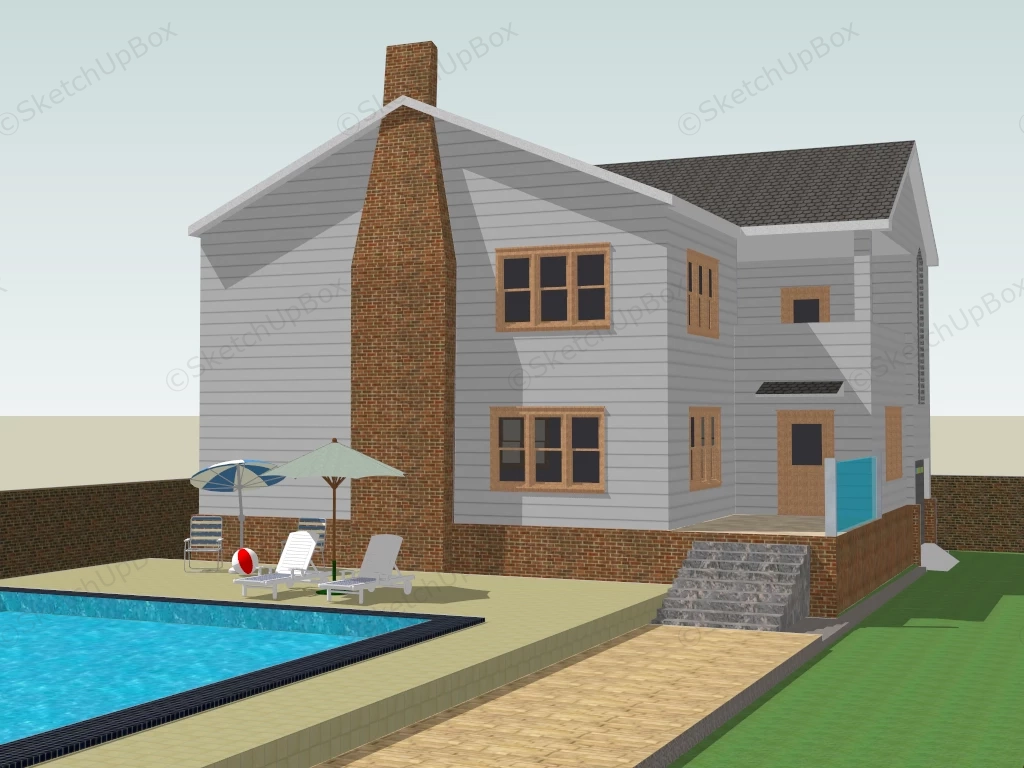 Country House With Pool sketchup model preview - SketchupBox