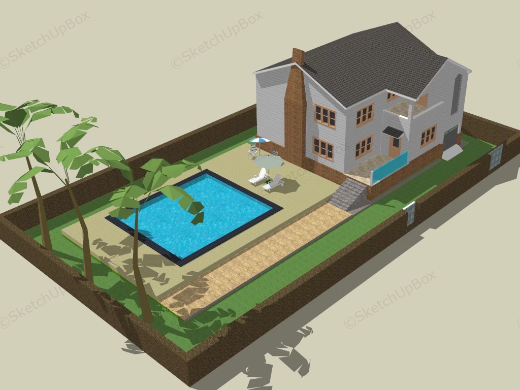 Country House With Pool sketchup model preview - SketchupBox