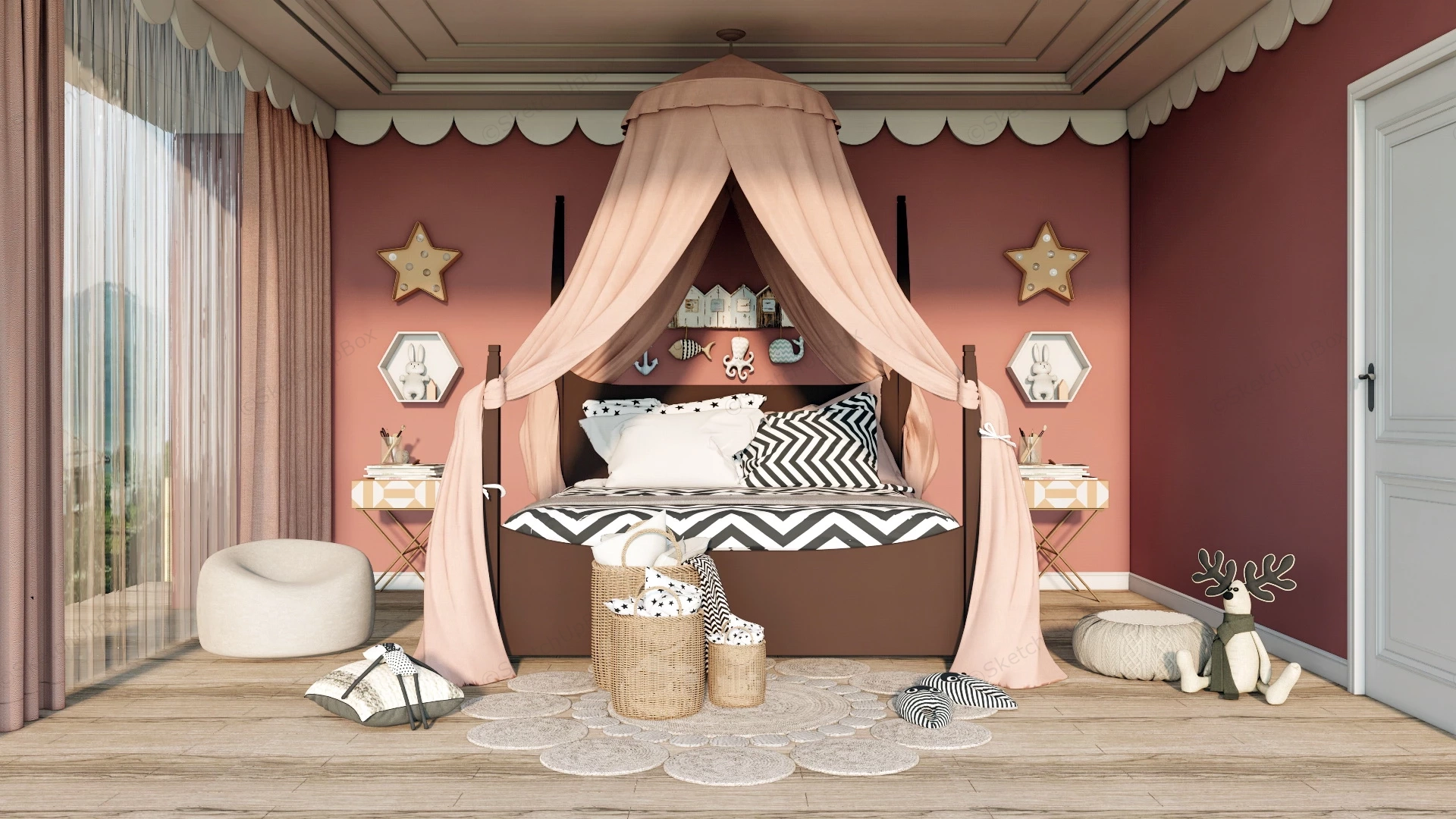 Princess Canopy Bed Girls Room sketchup model preview - SketchupBox