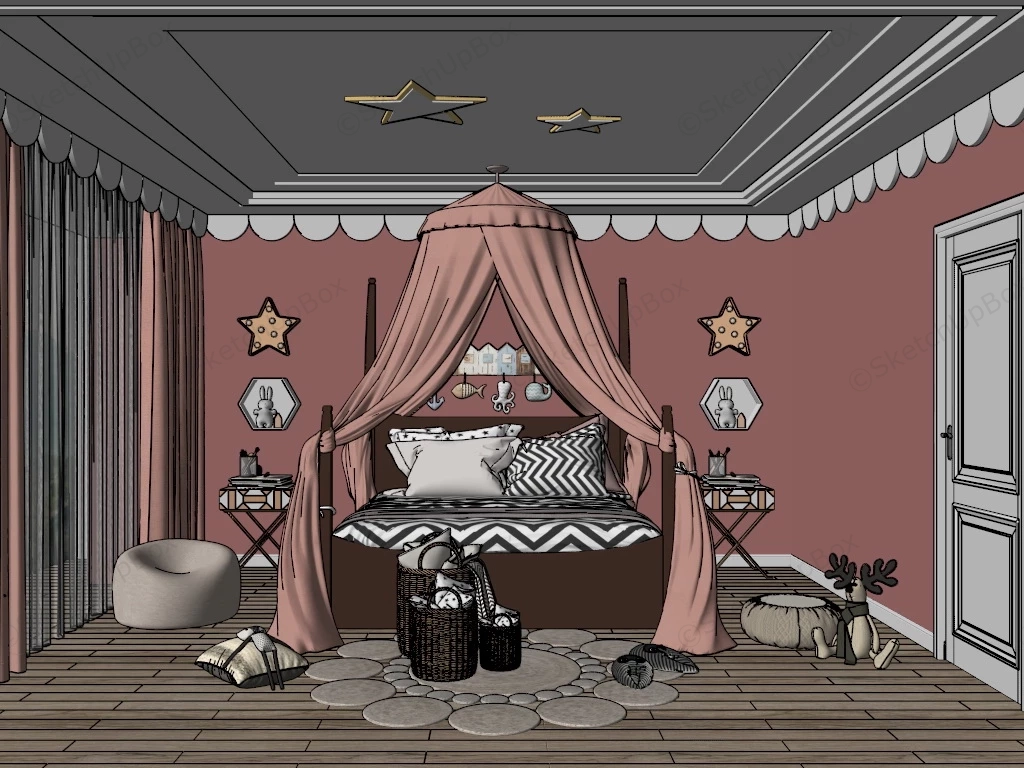 Princess Canopy Bed Girls Room sketchup model preview - SketchupBox