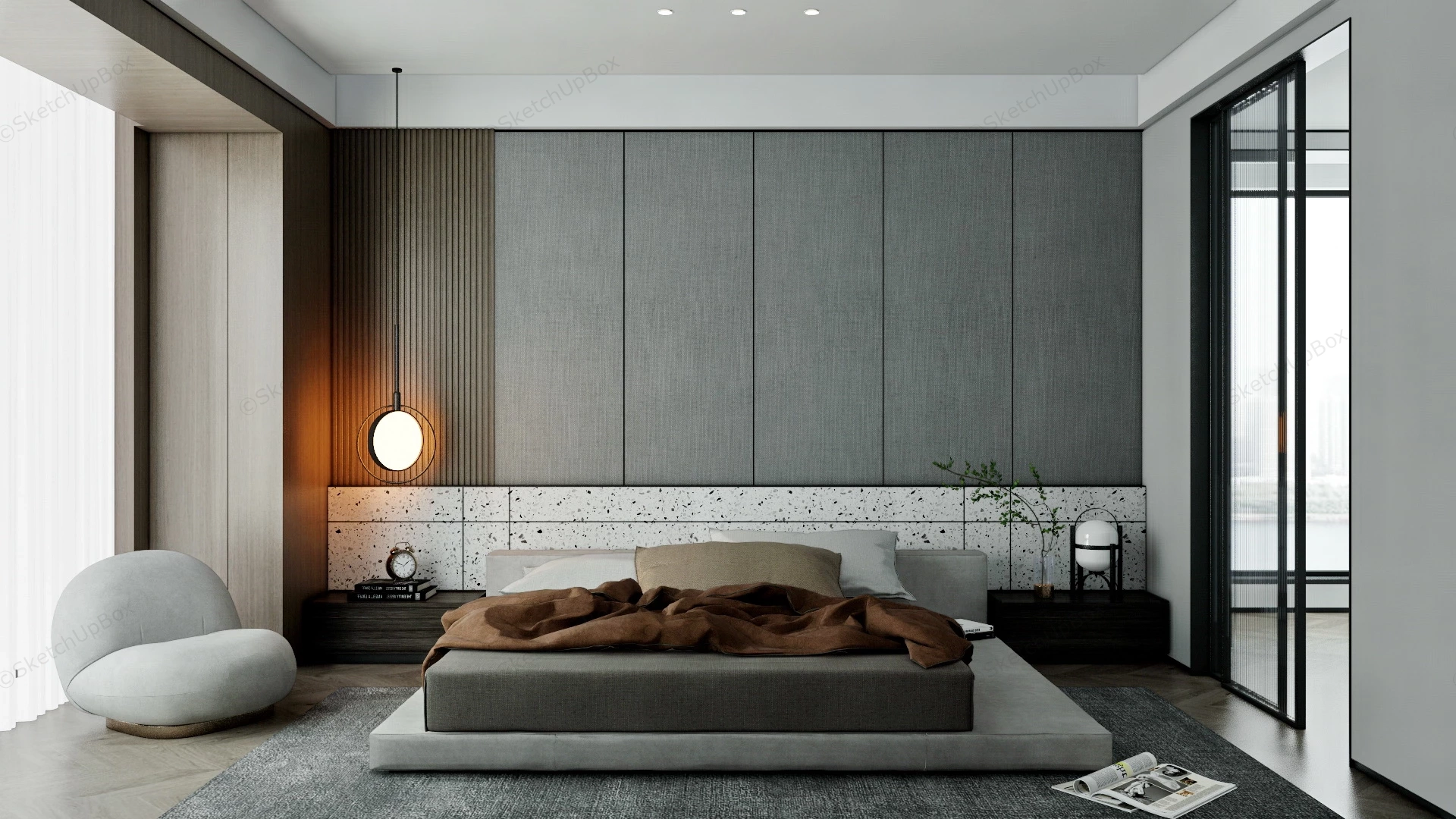 Modern Japanese Style Bedroom sketchup model preview - SketchupBox