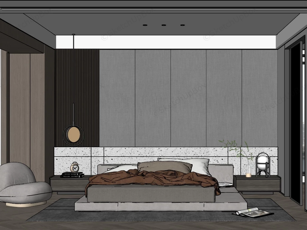 Modern Japanese Style Bedroom sketchup model preview - SketchupBox