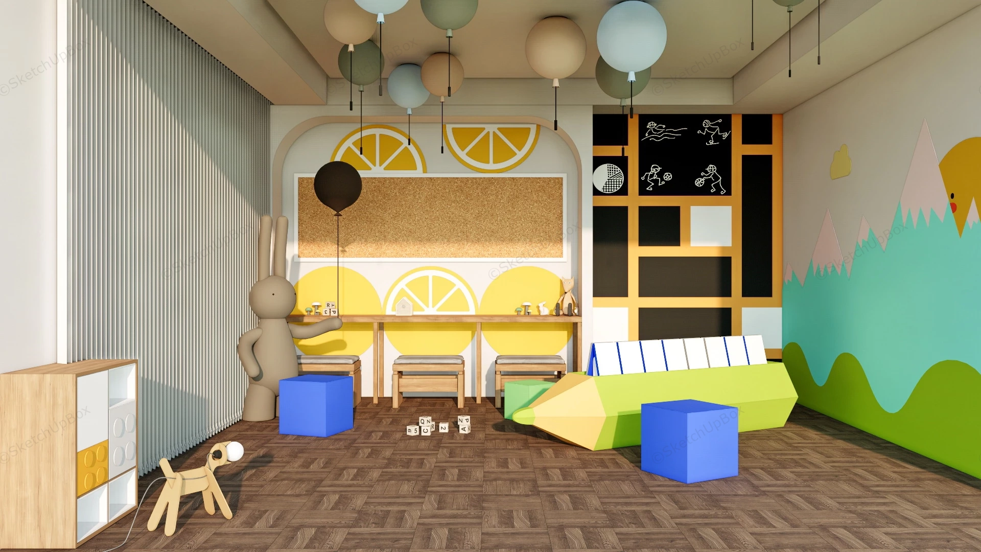 Yellow Kids Playroom sketchup model preview - SketchupBox