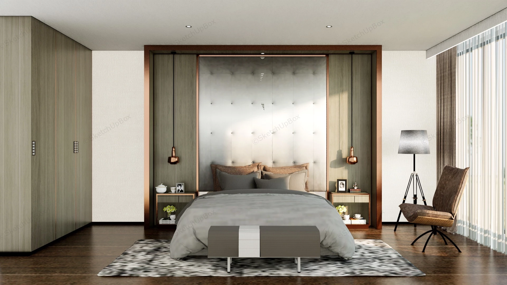 Grey Bedroom Interior Design sketchup model preview - SketchupBox
