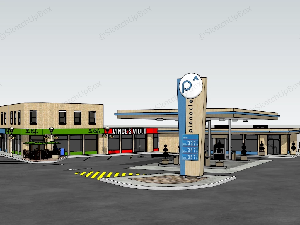 Gas Station And Retail Stores sketchup model preview - SketchupBox