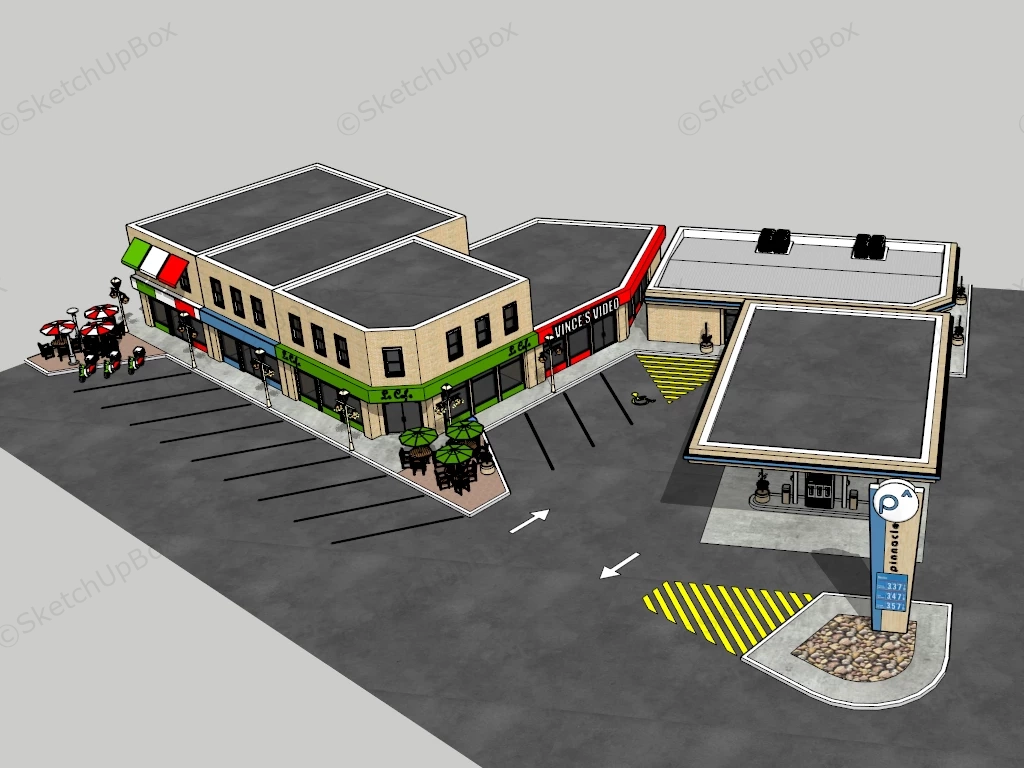 Gas Station And Retail Stores sketchup model preview - SketchupBox