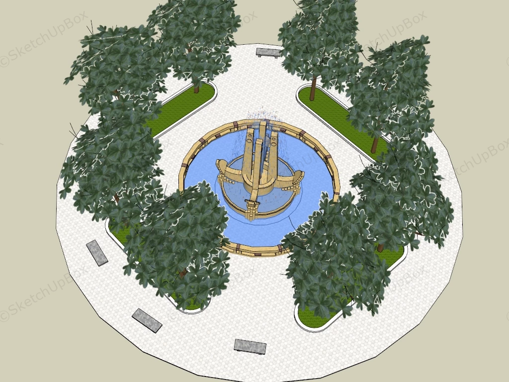 Public Park Water Fountain sketchup model preview - SketchupBox