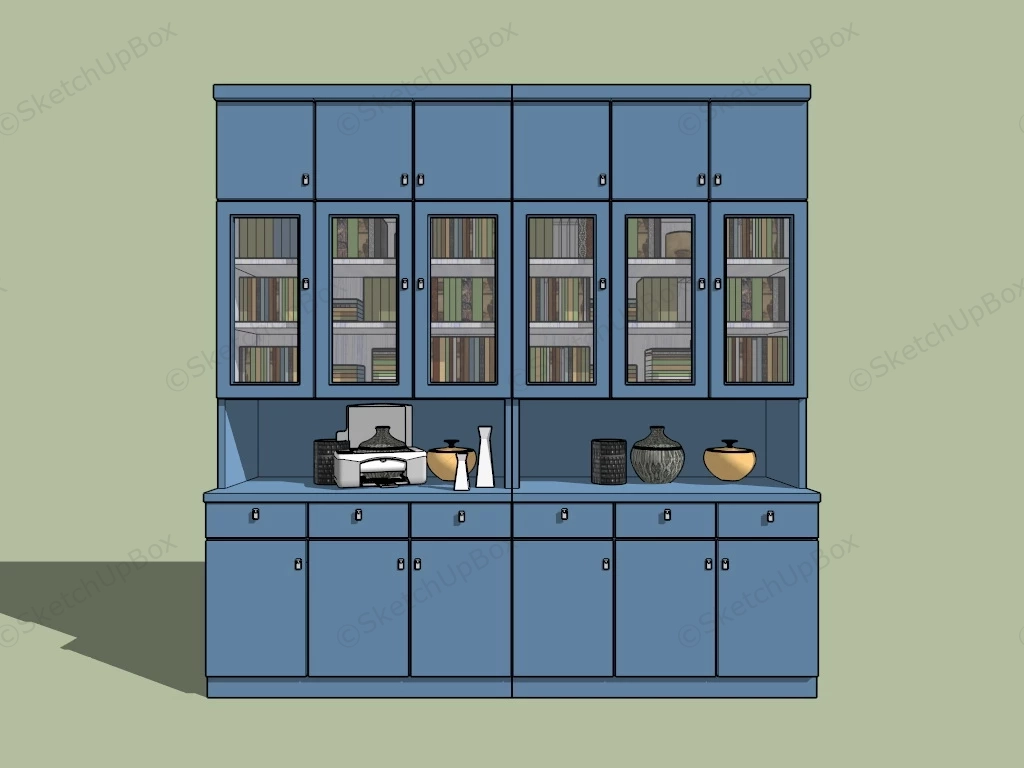 Navy Blue Bookcase sketchup model preview - SketchupBox