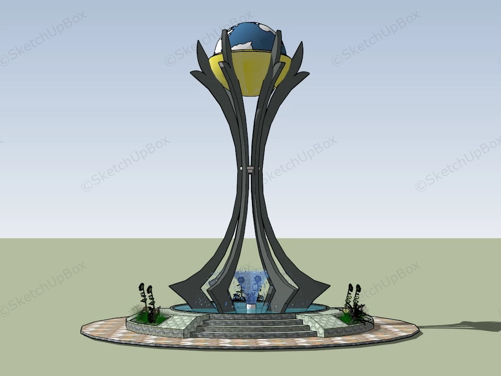 Outdoor Large Art Sculpture With Fountain sketchup model preview - SketchupBox