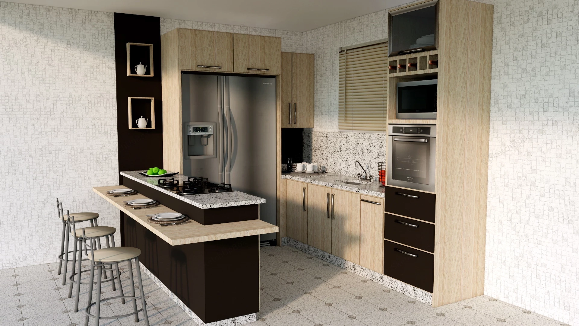 Small Kitchen With Breakfast Bar sketchup model preview - SketchupBox
