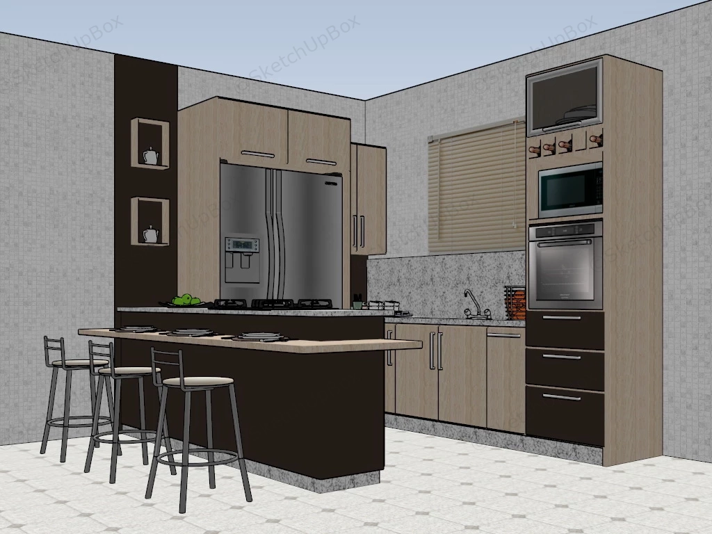 Small Kitchen With Breakfast Bar sketchup model preview - SketchupBox