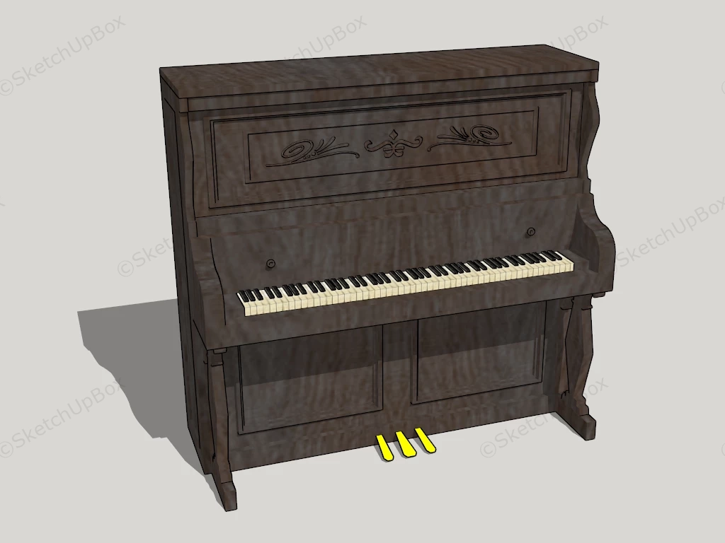 Vintage Rustic Wooden Piano sketchup model preview - SketchupBox