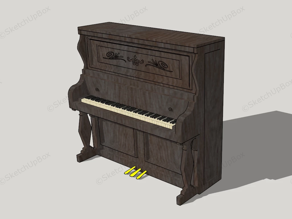 Vintage Rustic Wooden Piano sketchup model preview - SketchupBox