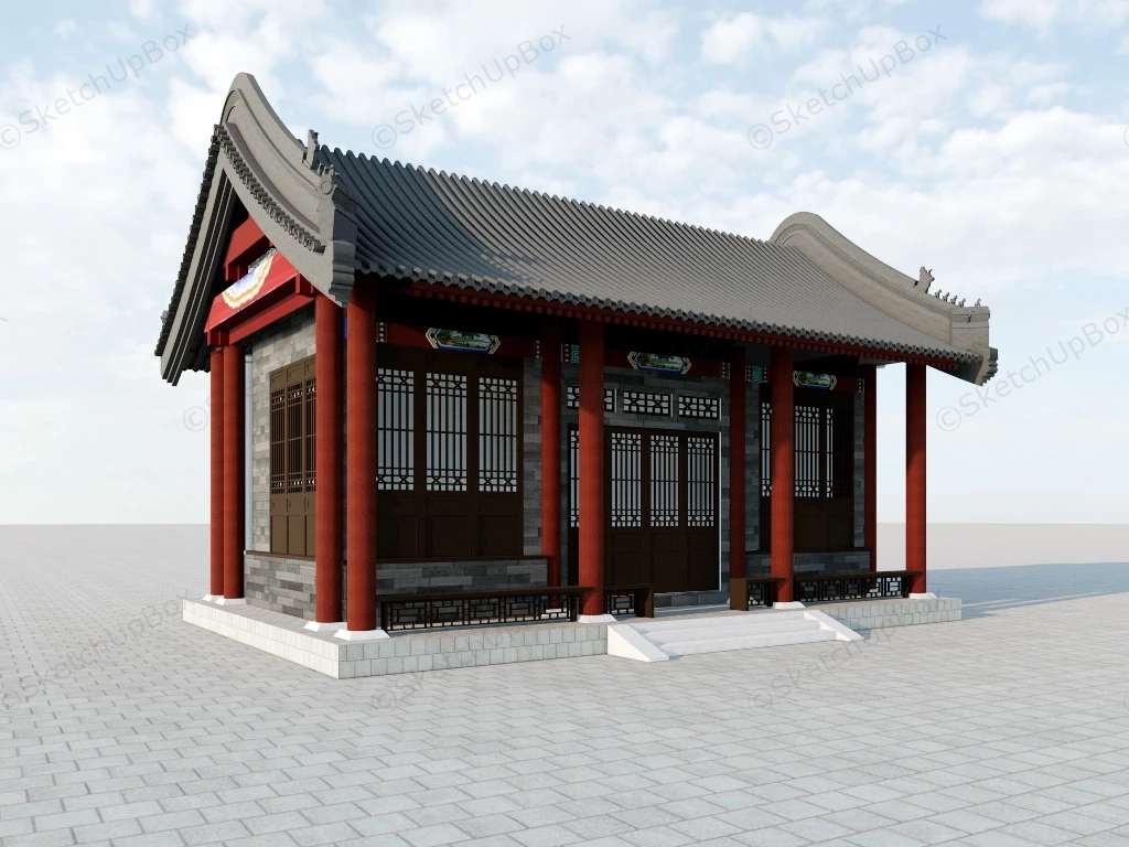 Ancient Chinese Temple sketchup model preview - SketchupBox