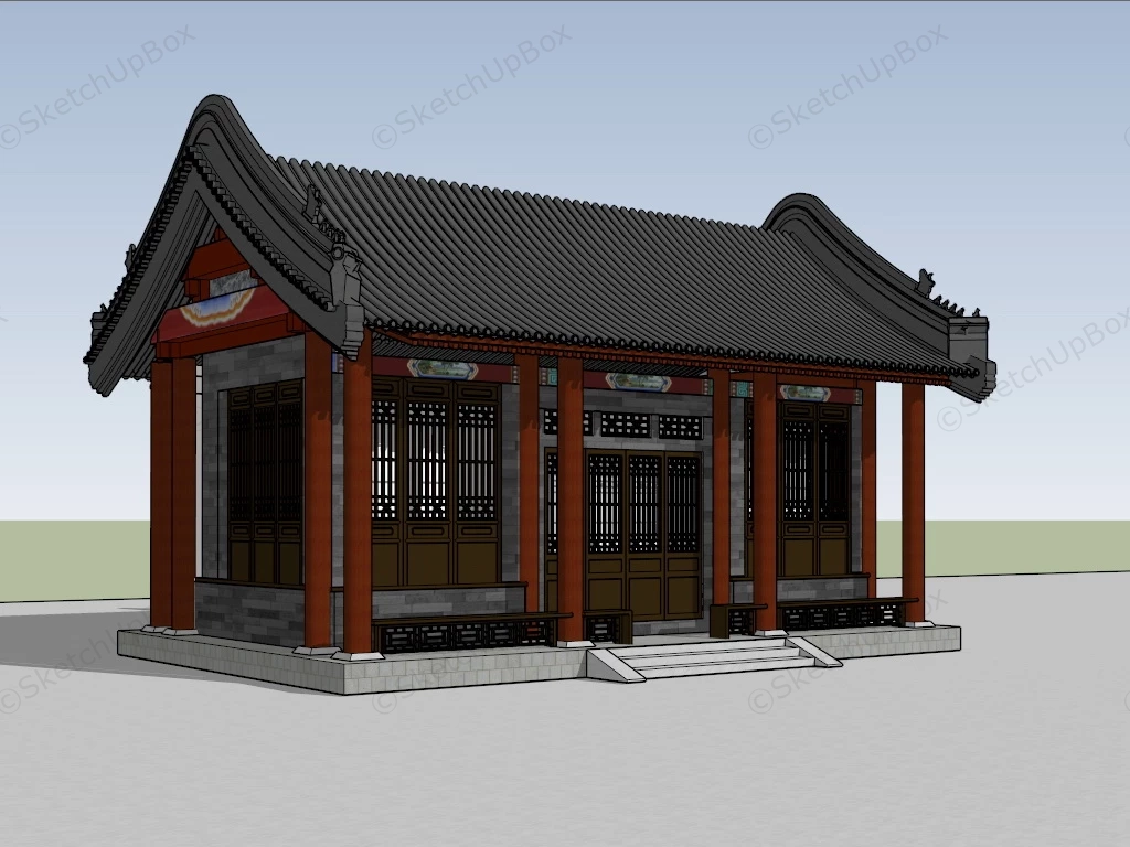 Ancient Chinese Temple sketchup model preview - SketchupBox