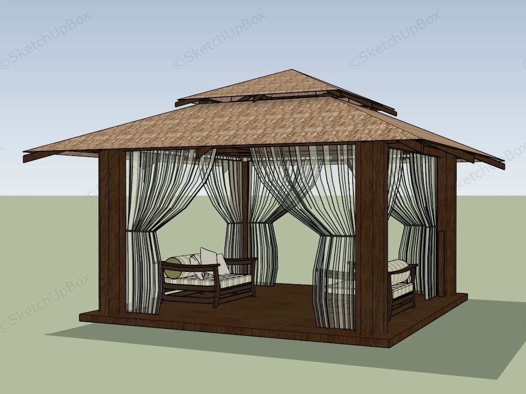 Thatched Gazebo With Chairs sketchup model preview - SketchupBox