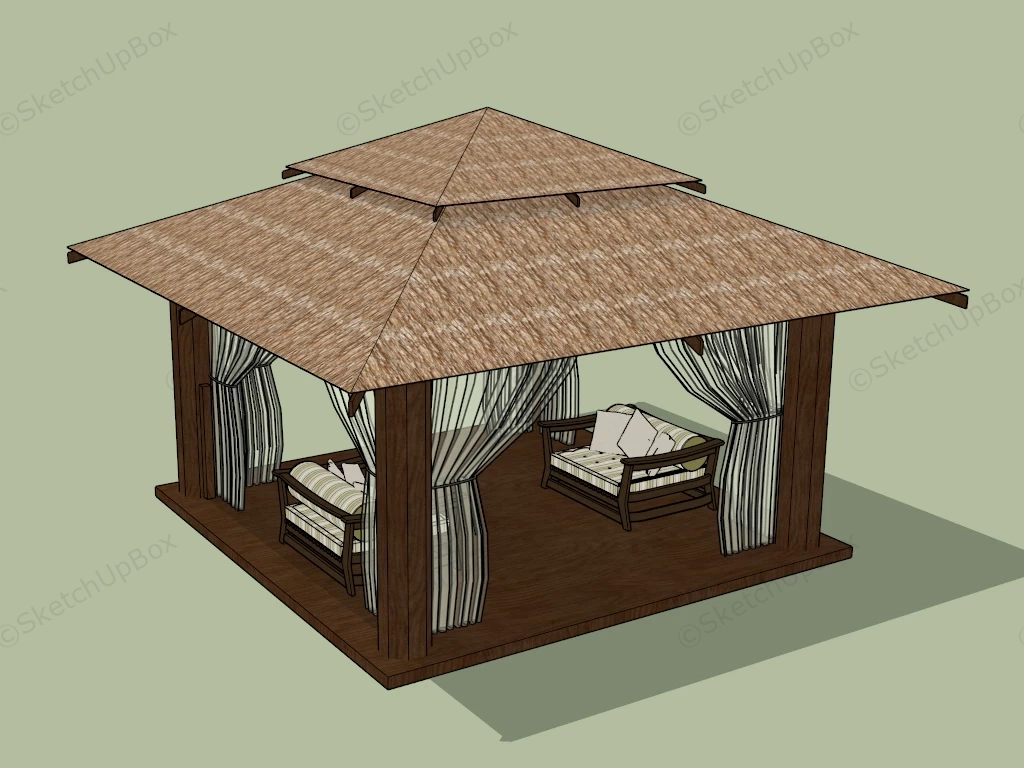 Thatched Gazebo With Chairs sketchup model preview - SketchupBox