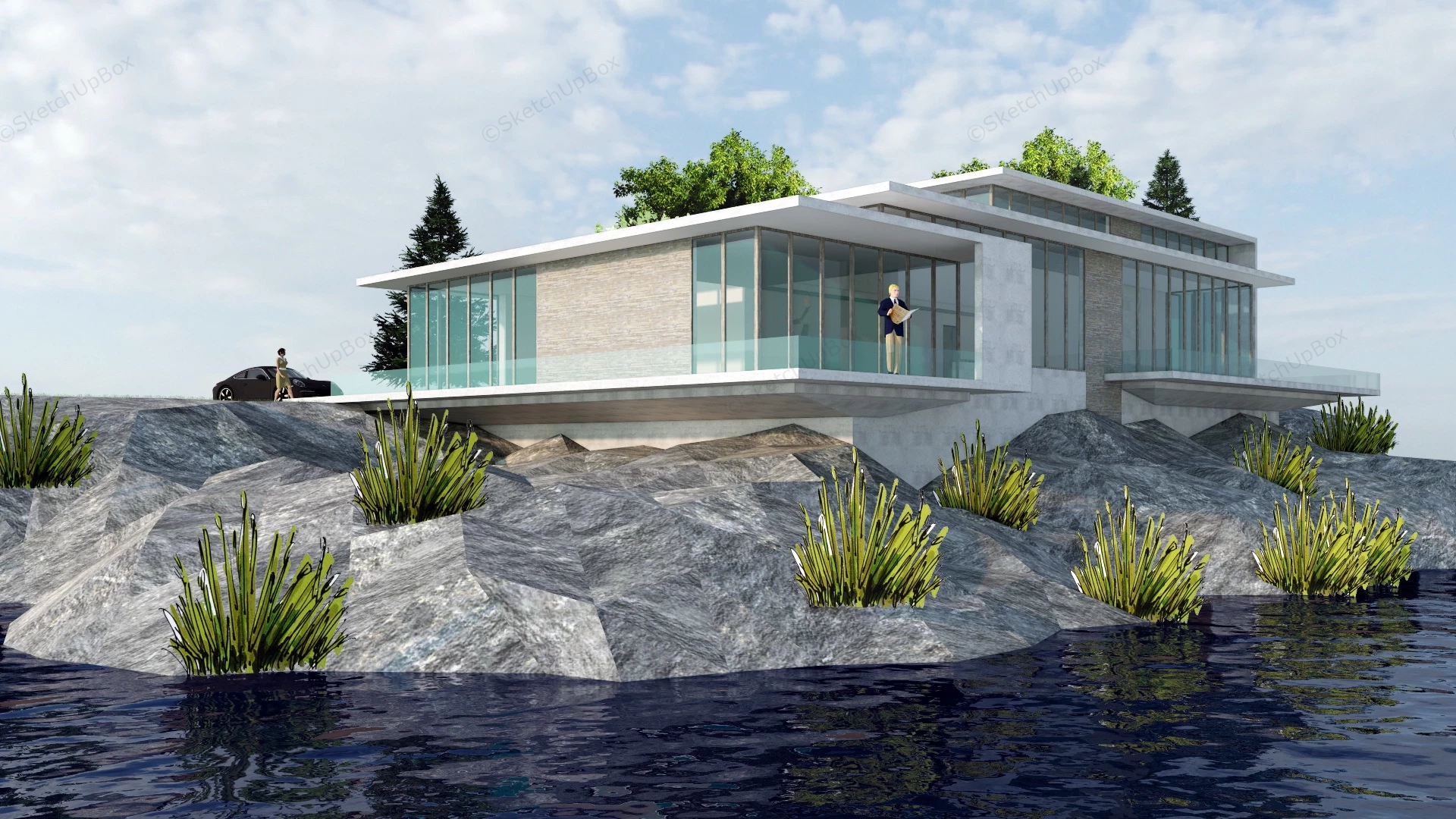 Coast Cliff Villa sketchup model preview - SketchupBox