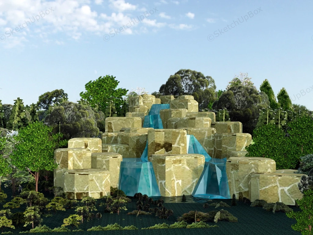 Rock Garden Waterfall sketchup model preview - SketchupBox