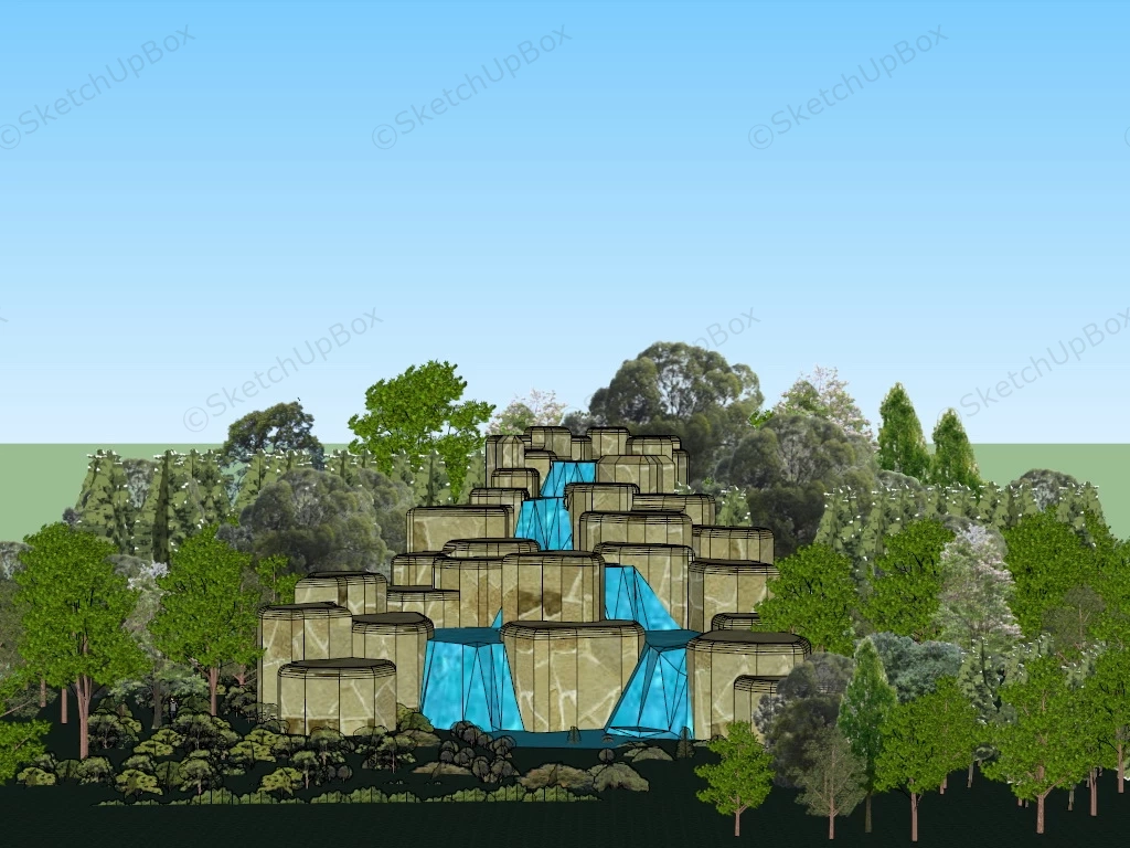 Rock Garden Waterfall sketchup model preview - SketchupBox