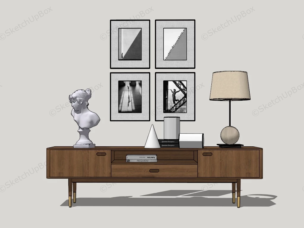 Low Wooden Sideboard sketchup model preview - SketchupBox