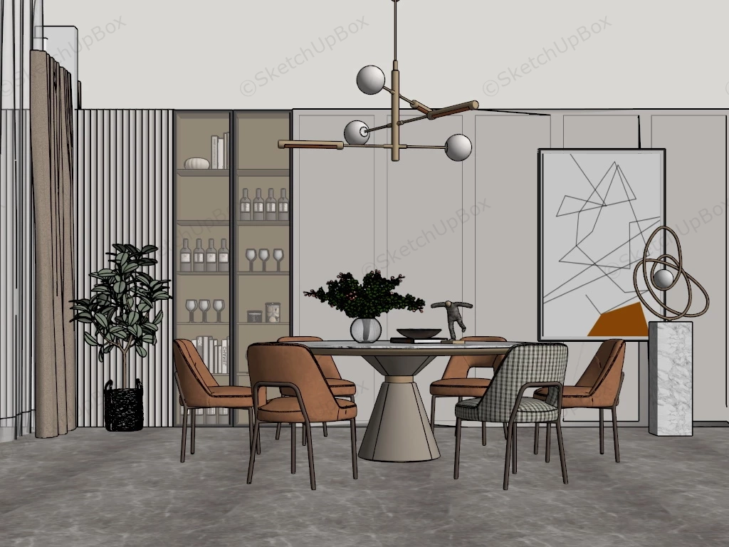 Contemporary Dining Room sketchup model preview - SketchupBox