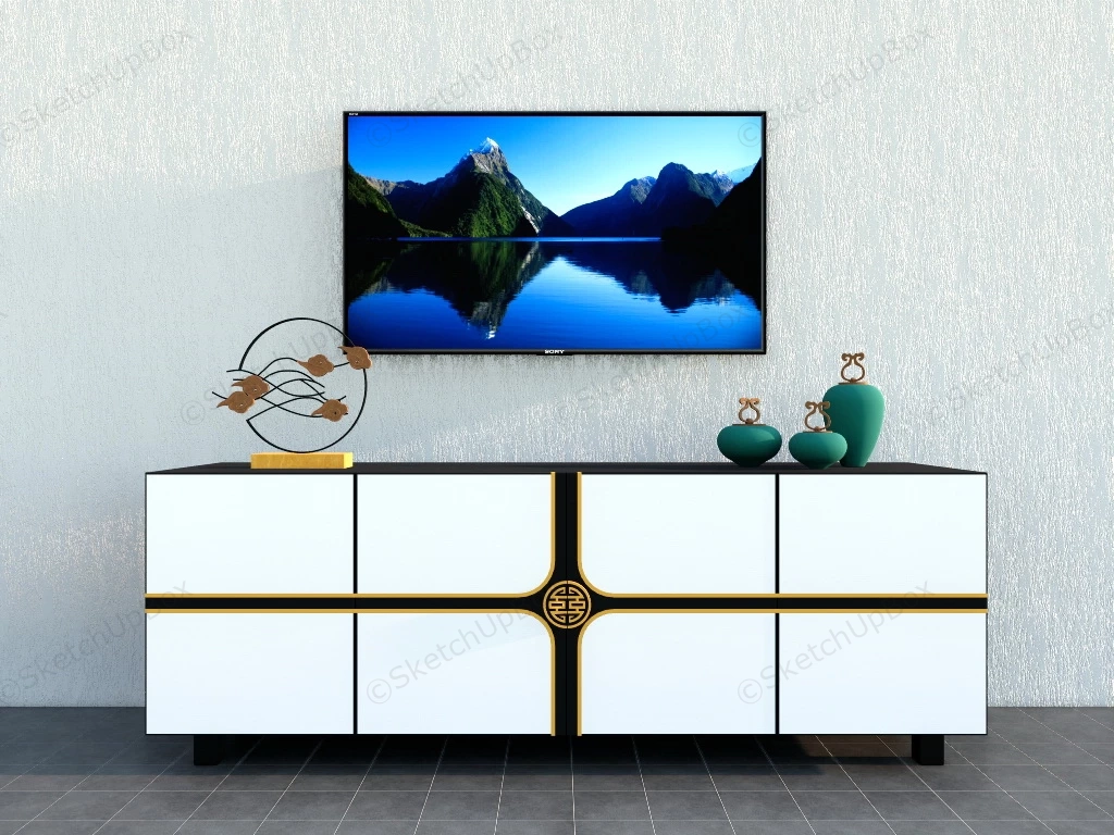 Asian Tv Cabinet sketchup model preview - SketchupBox