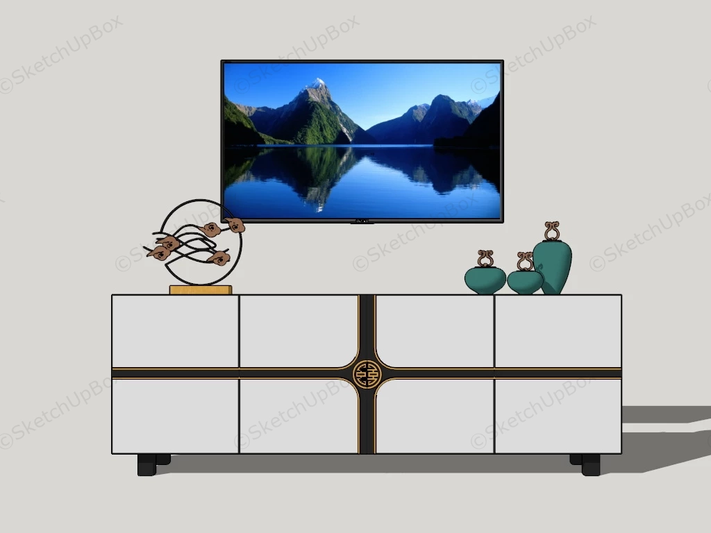 Asian Tv Cabinet sketchup model preview - SketchupBox