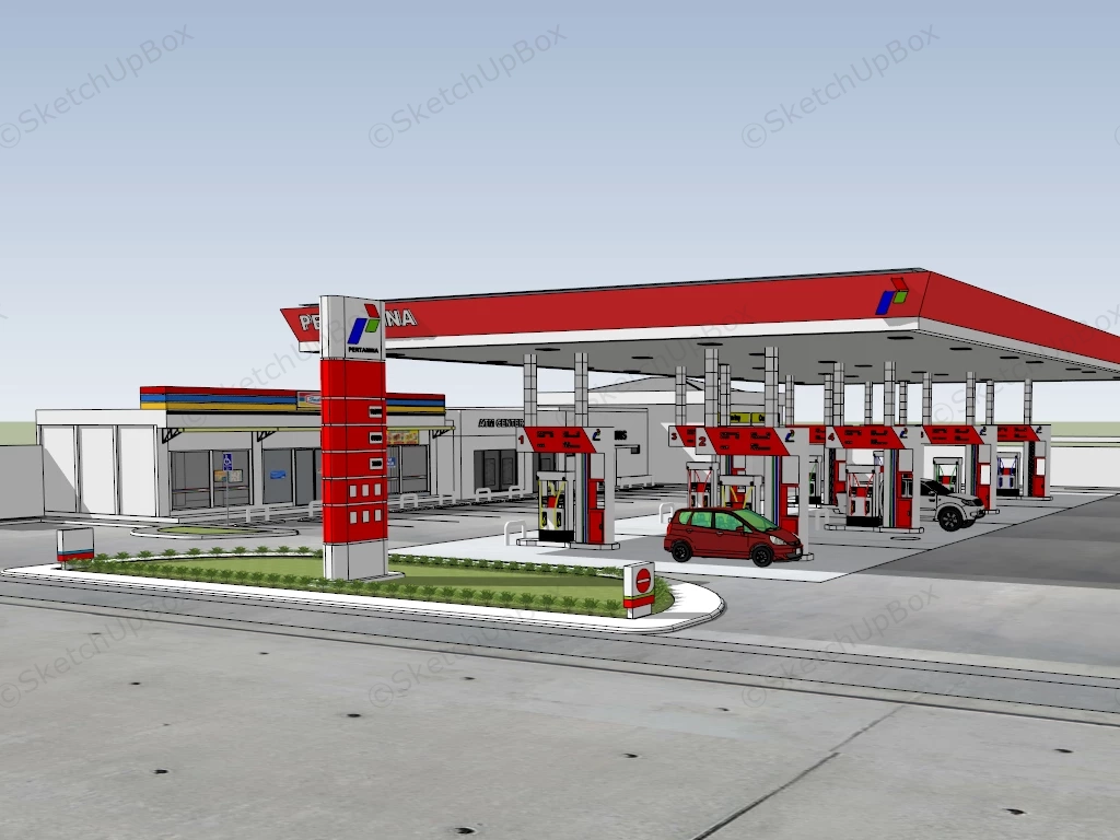 Pertamina Gas Station sketchup model preview - SketchupBox