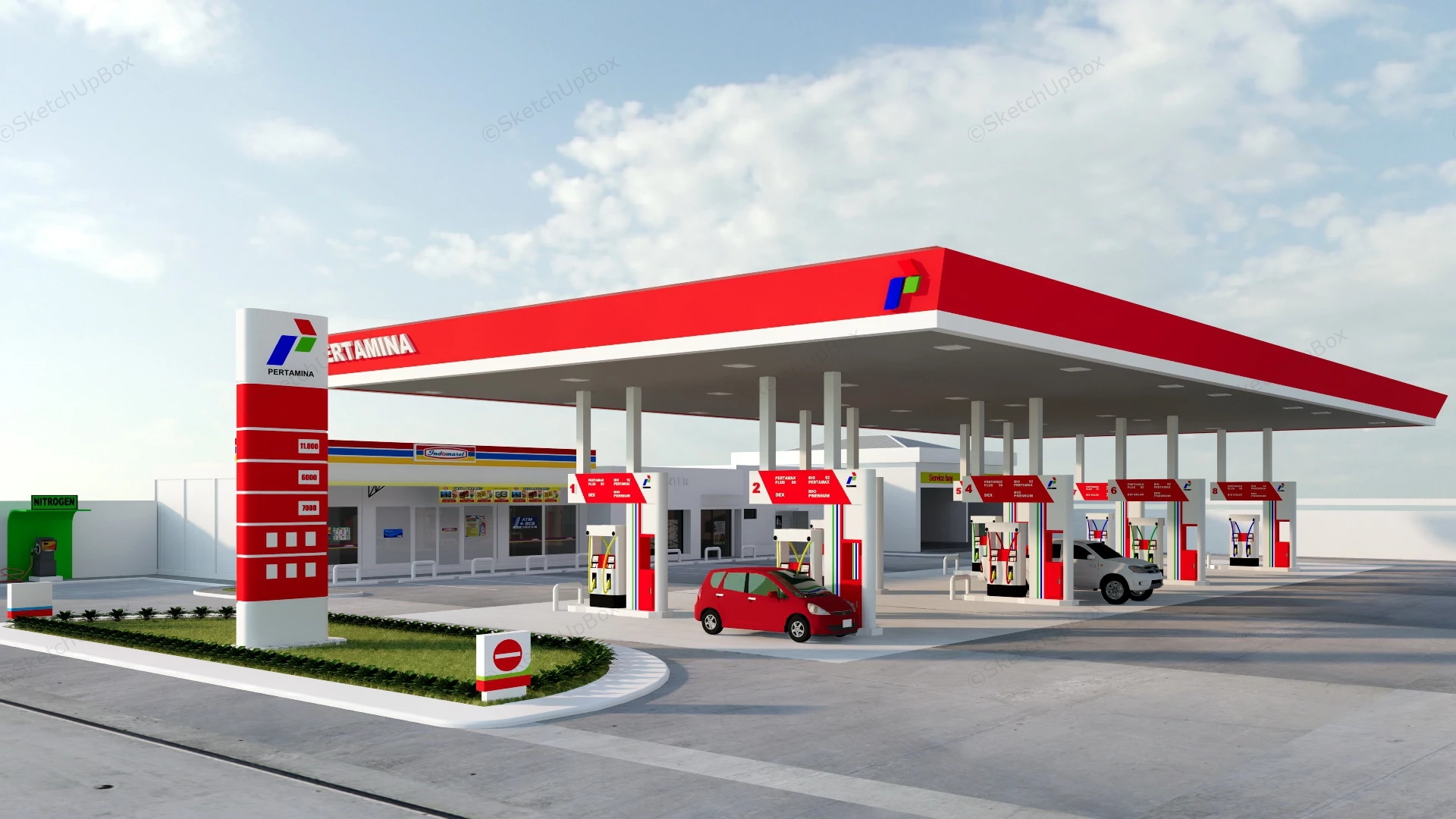Pertamina Gas Station sketchup model preview - SketchupBox