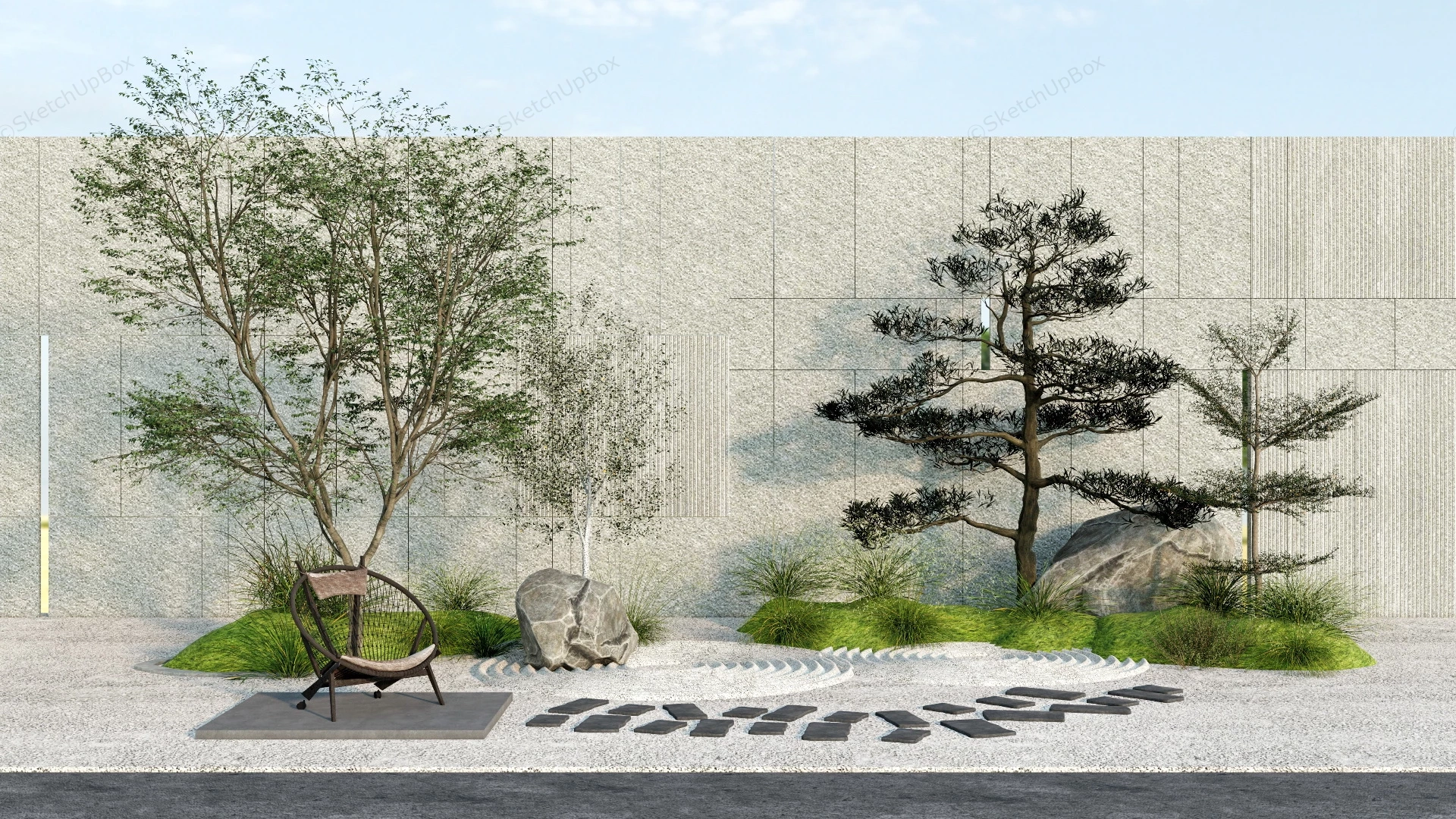Small Backyard Zen Garden sketchup model preview - SketchupBox
