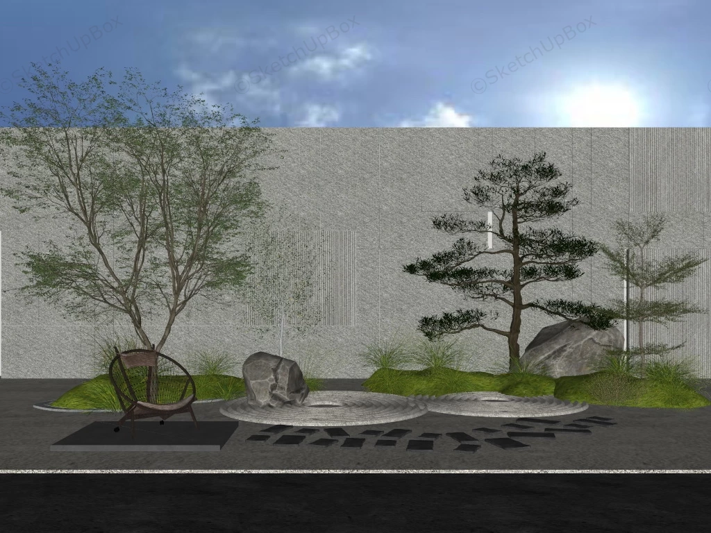 Small Backyard Zen Garden sketchup model preview - SketchupBox