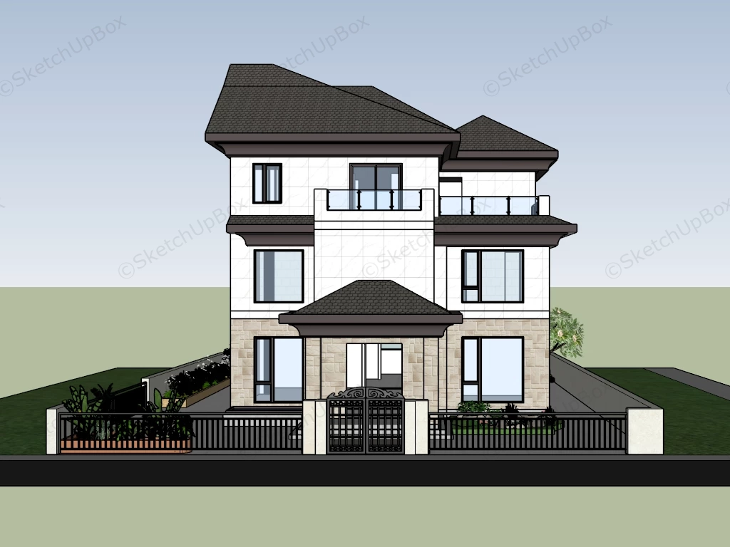 3 Story Country House sketchup model preview - SketchupBox