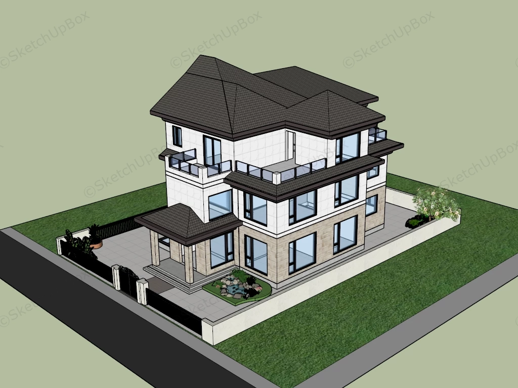 3 Story Country House sketchup model preview - SketchupBox