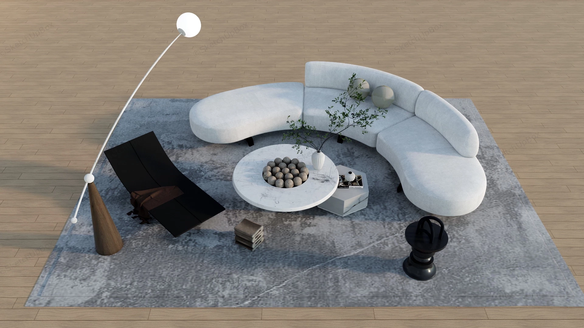 Curved Sofa Living Room Set sketchup model preview - SketchupBox