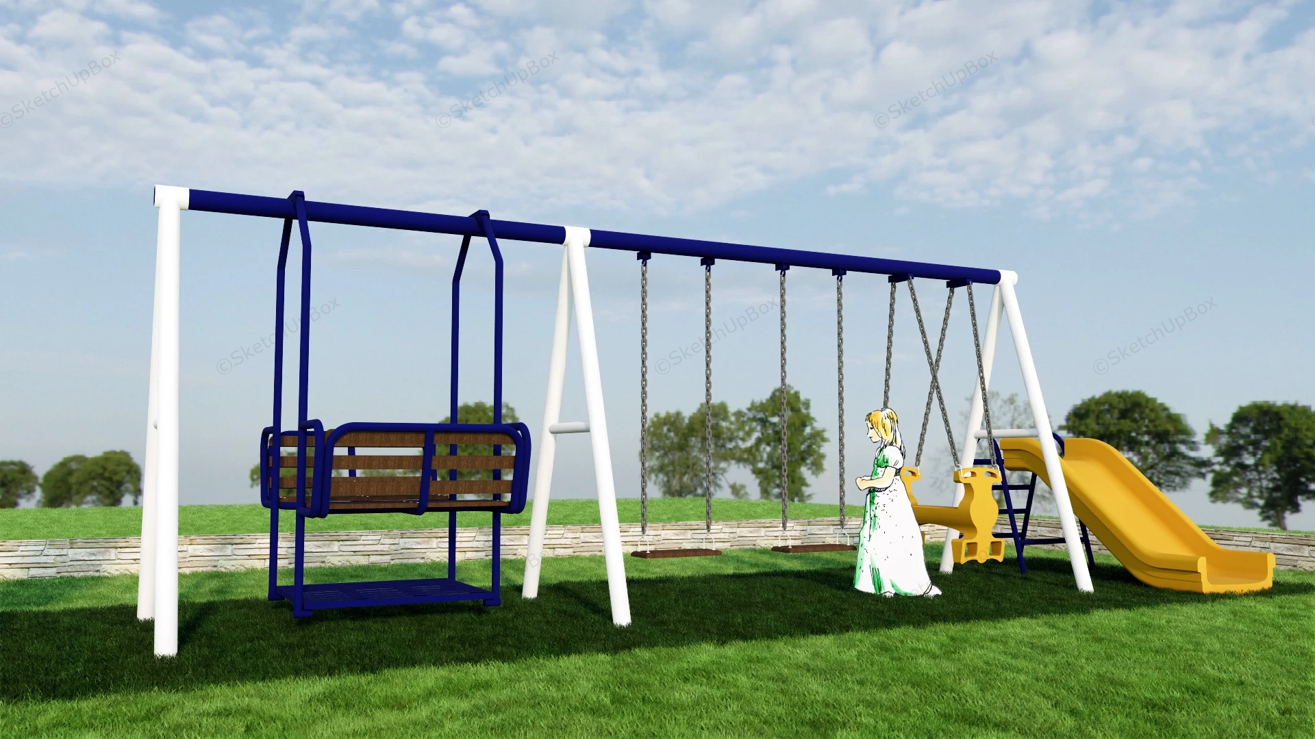Outdoor Swing Set And Slide sketchup model preview - SketchupBox