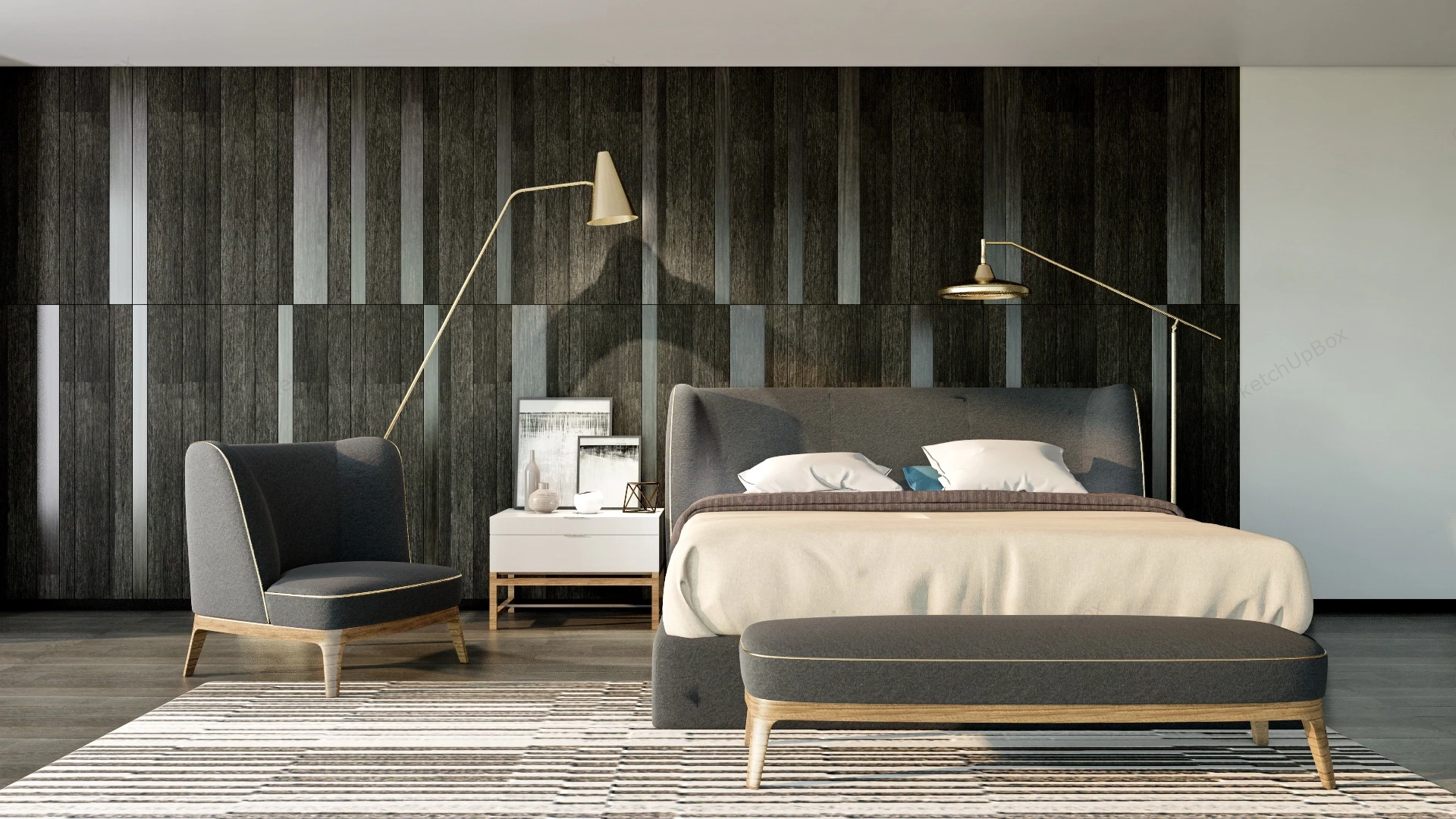Dark Brown Bedroom sketchup model preview - SketchupBox