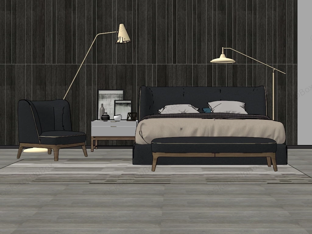 Dark Brown Bedroom sketchup model preview - SketchupBox