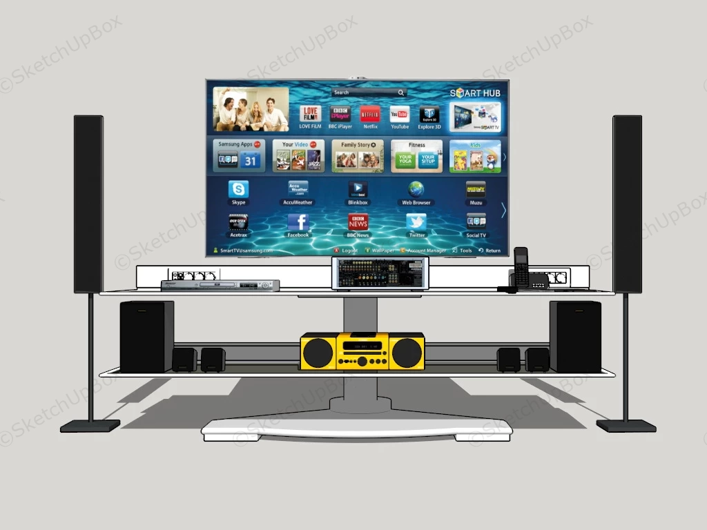Media Console Tv Stand sketchup model preview - SketchupBox