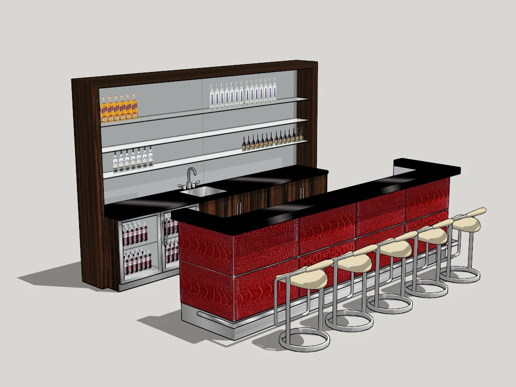 Commercial Bar With Stools sketchup model preview - SketchupBox