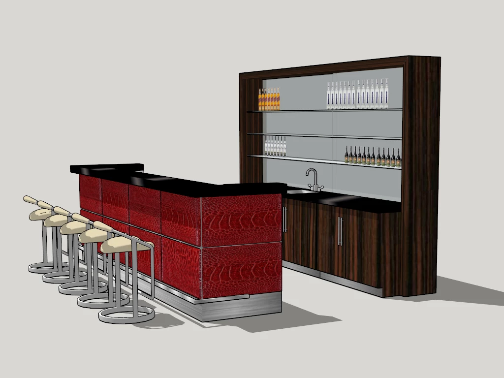 Commercial Bar With Stools sketchup model preview - SketchupBox