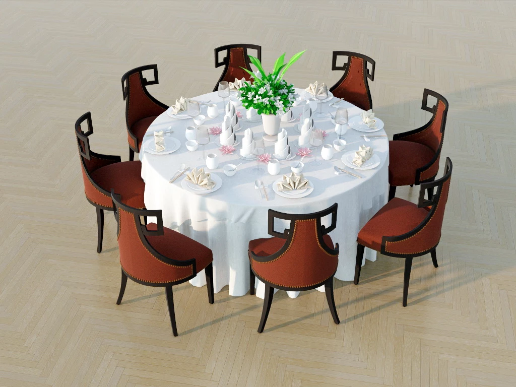 Round Banquet Table Set sketchup model preview - SketchupBox