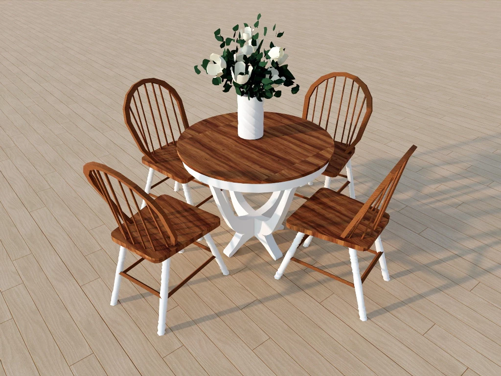 Rustic Wood Round Dining Set sketchup model preview - SketchupBox