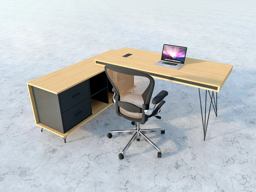 L Shaped Office Desk With Storage sketchup model preview - SketchupBox