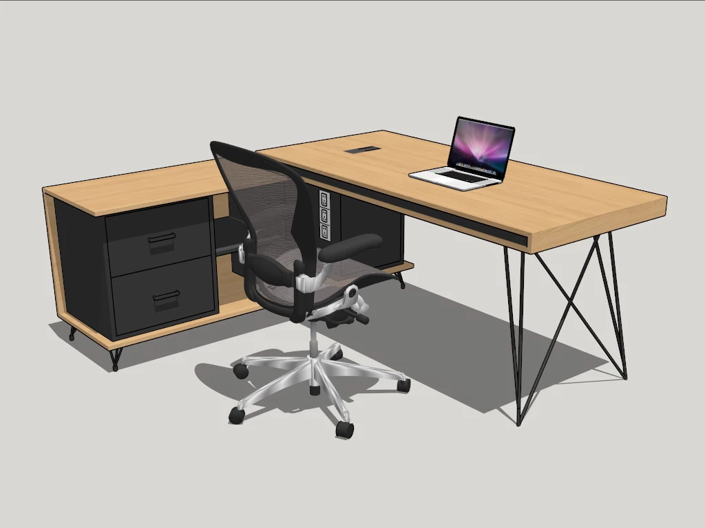 L Shaped Office Desk With Storage sketchup model preview - SketchupBox