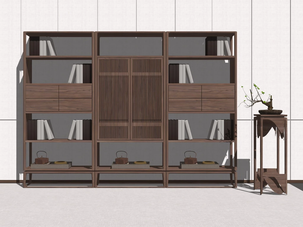 Asian Style Bookcase sketchup model preview - SketchupBox