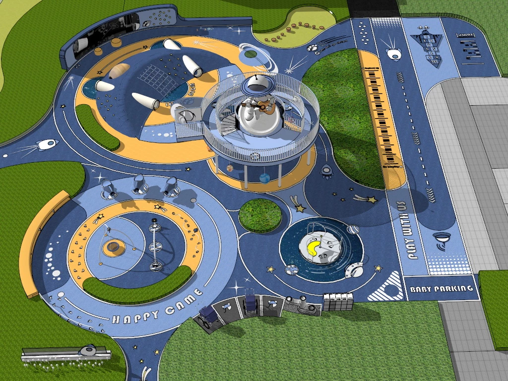 Space Themed Playground Design sketchup model preview - SketchupBox